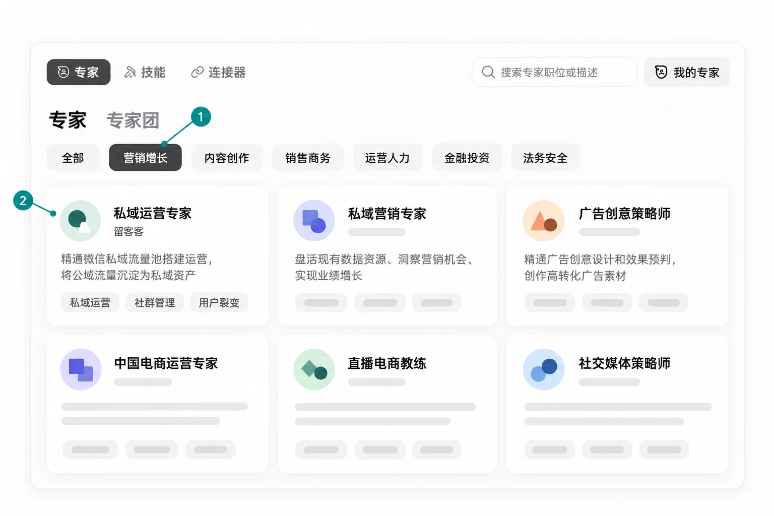 专家中心，按行业分类