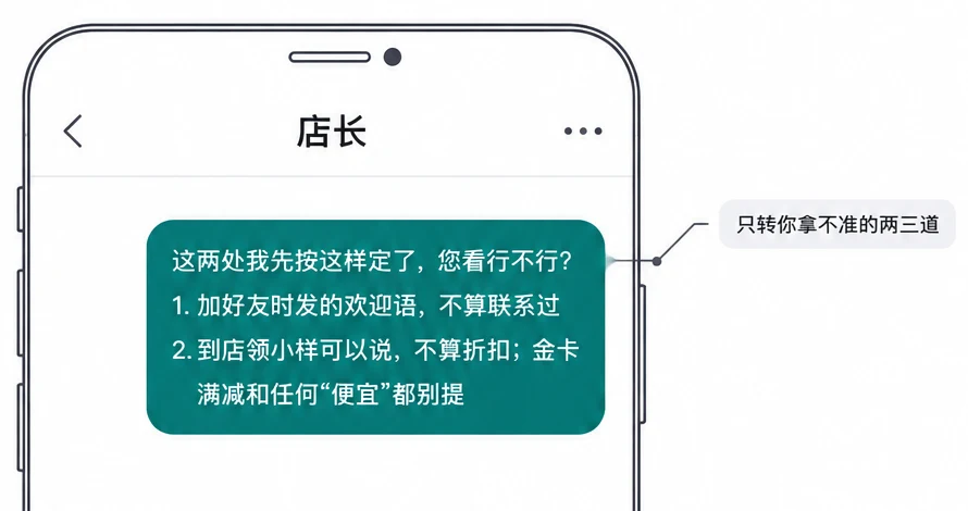 发给店长：这两处我先按这样定了，您看行不行