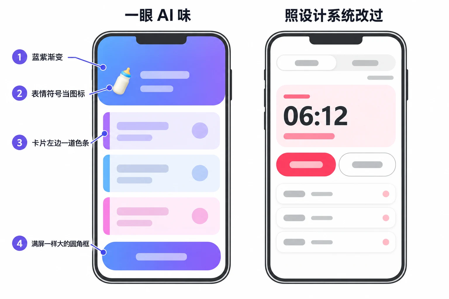 一眼 AI 味 vs 照设计系统改过