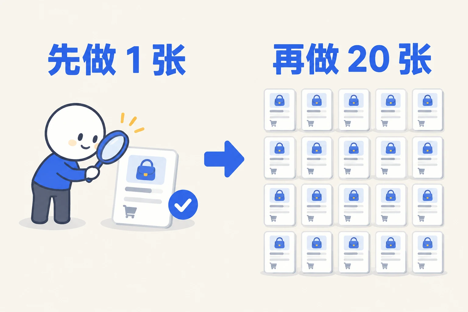 先做 1 张卡片仔细看，再做 20 张