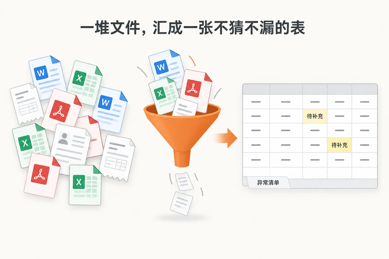 一堆文件，汇成一张不猜不漏的表