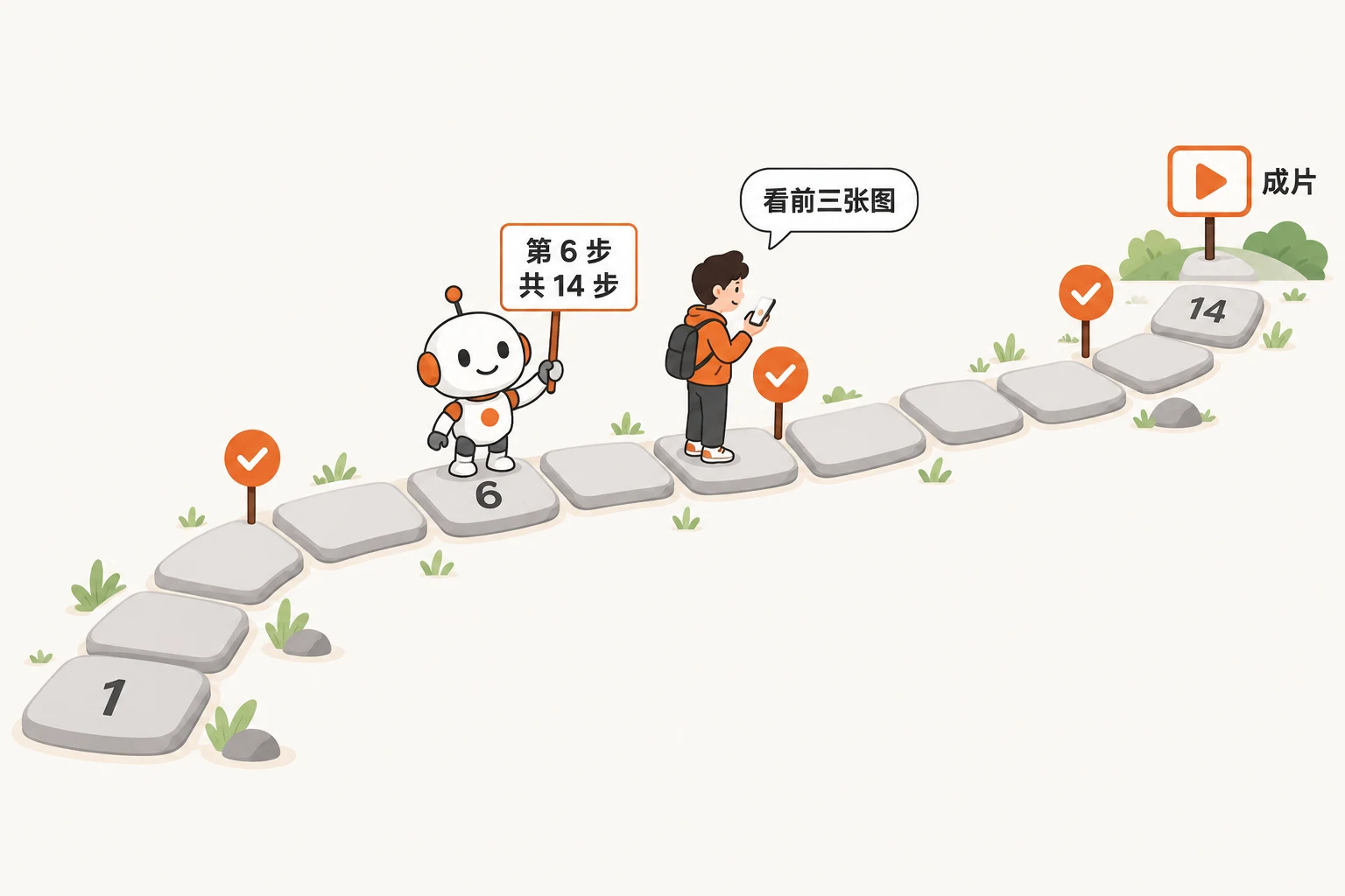 它报第几步、还剩几步，该你拍板时停下来