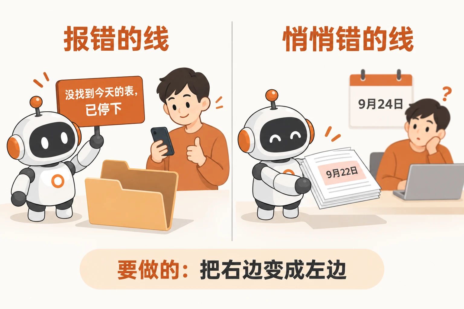 同样出了岔子：一条停下来告诉你，一条若无其事地交了份错的